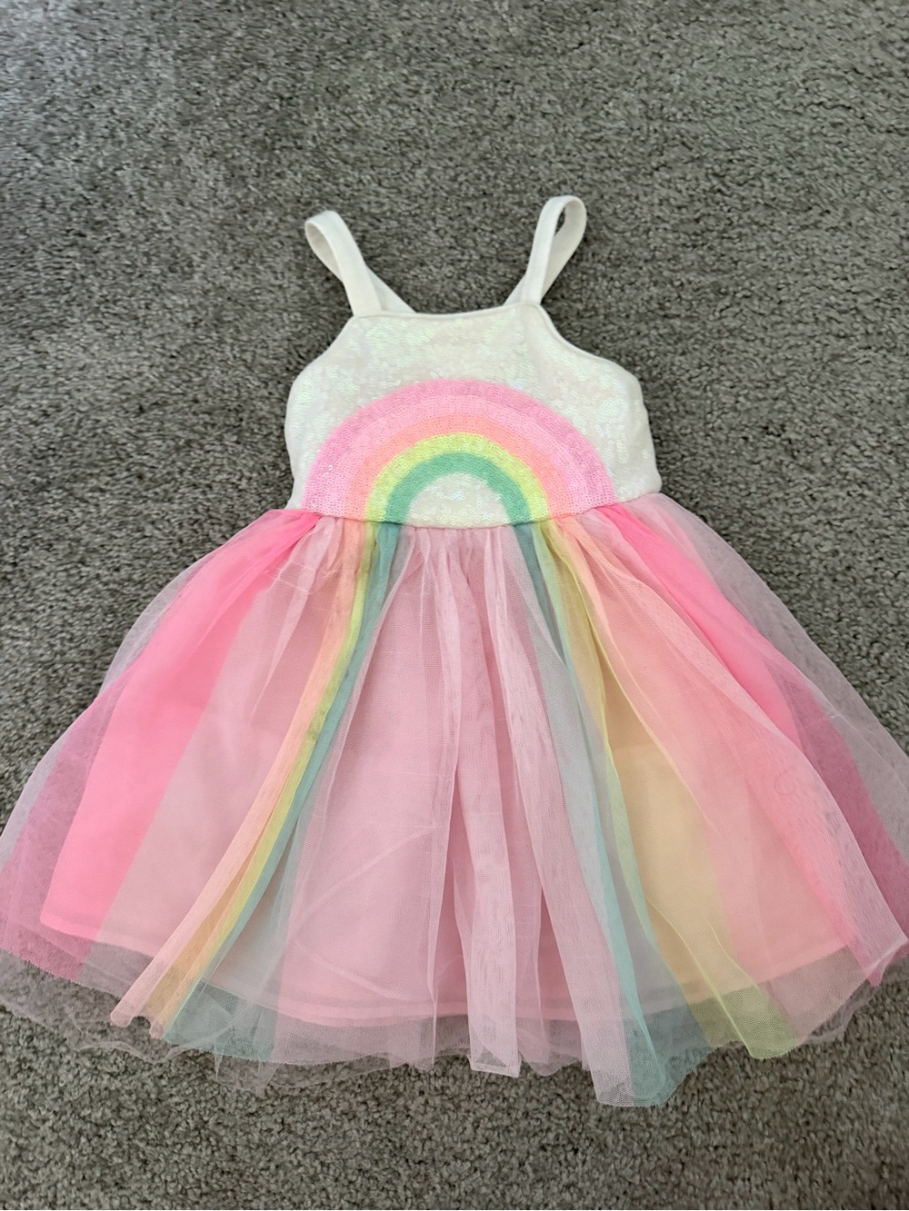 Girls Pink Rainbow Tulle Dress - Sleeveless Sparkle Bodice